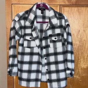 Black and White Plaid Button-Up Shacket